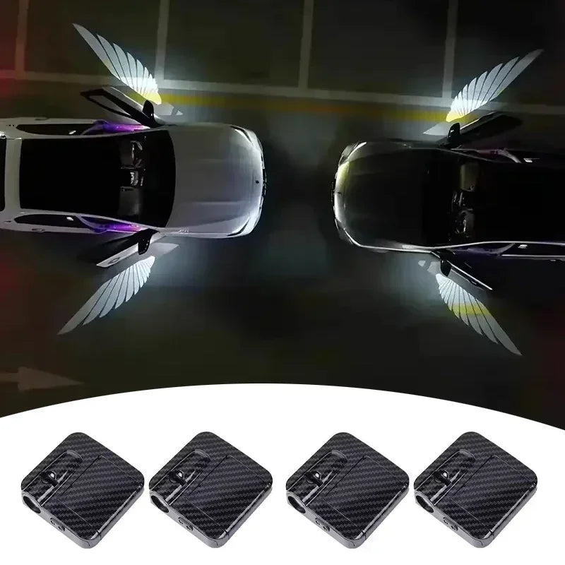 2/4PCS Car Door Welcome Light LED Angel Wings Projector Lamps Door Shadow Lights Wireless No Punching Required ATS Car Design