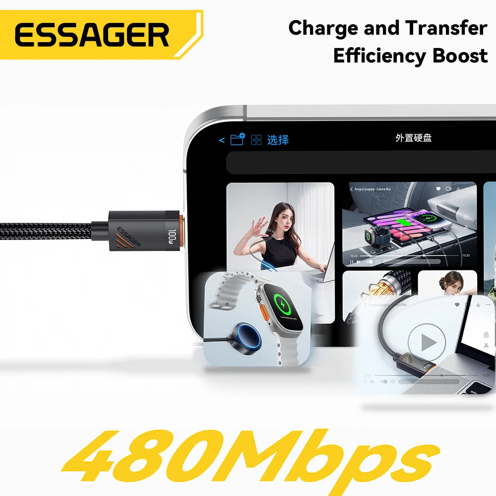 Essager Car Spring Type C Cable  For iPhone 16 15 Xiaomi Samsung 100W PD Fast Charging For Macbook iPad Type C to Type C Cable ATS Car Design