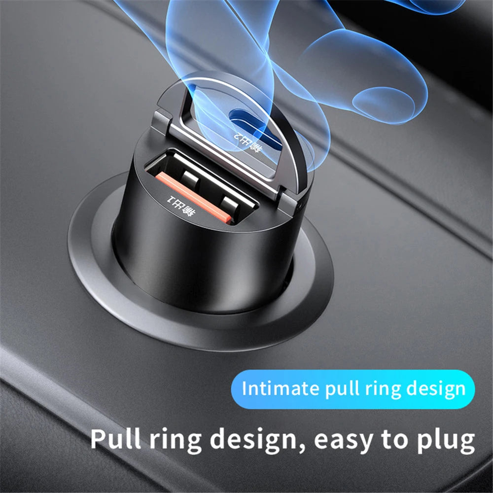 100W/200W QC3.0 PD Mini Car Charger 12-24V Lighter Fast Charging Car USB Type C Charger for Xiaomi Samsung Huawei iPhone Power ATS Car Design